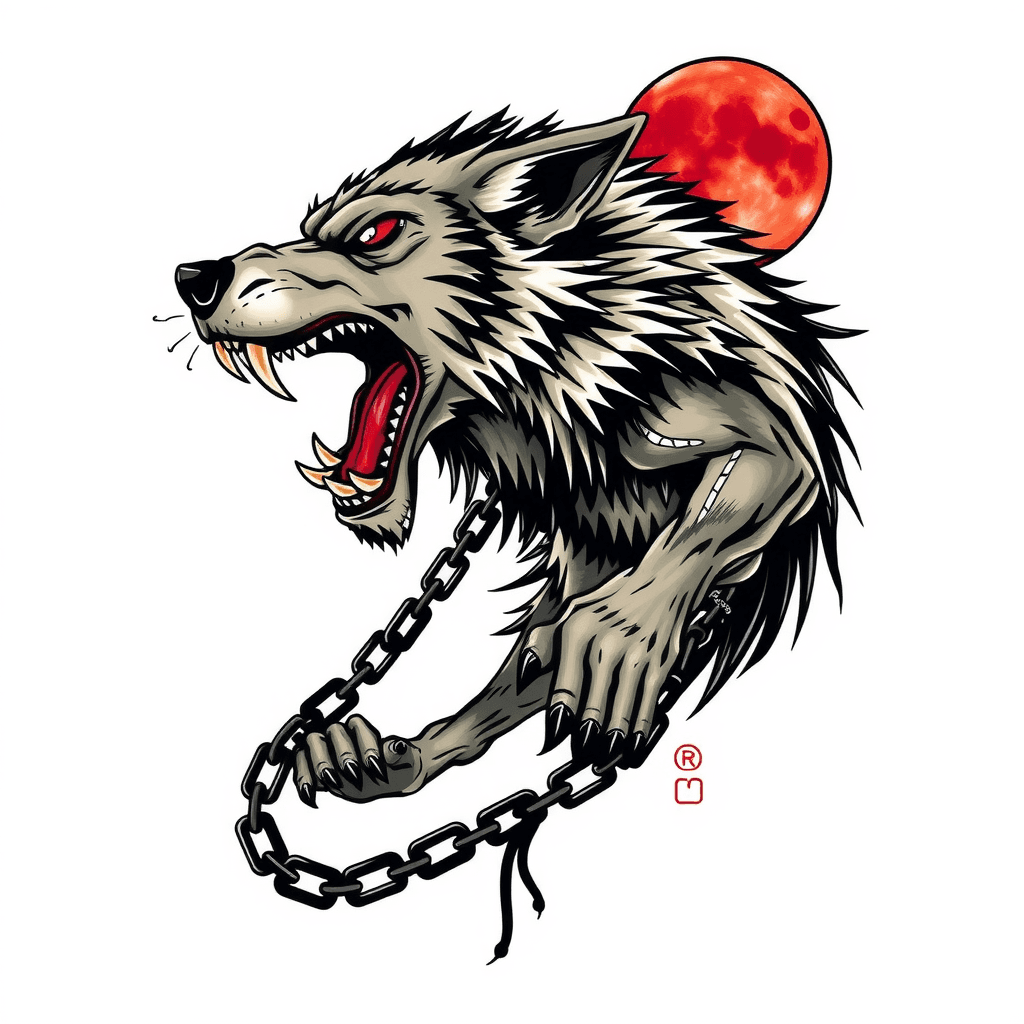 Tattoo design: Fenrir and blood moon